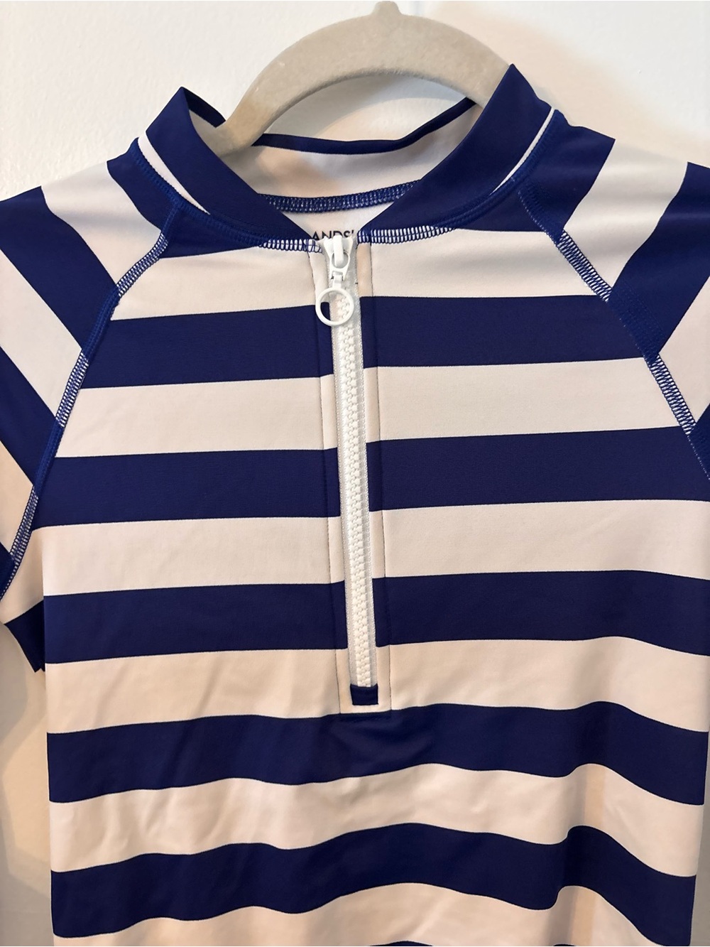 Lands' End Girls Navy and White Striped One piece swimsuit/rash guard